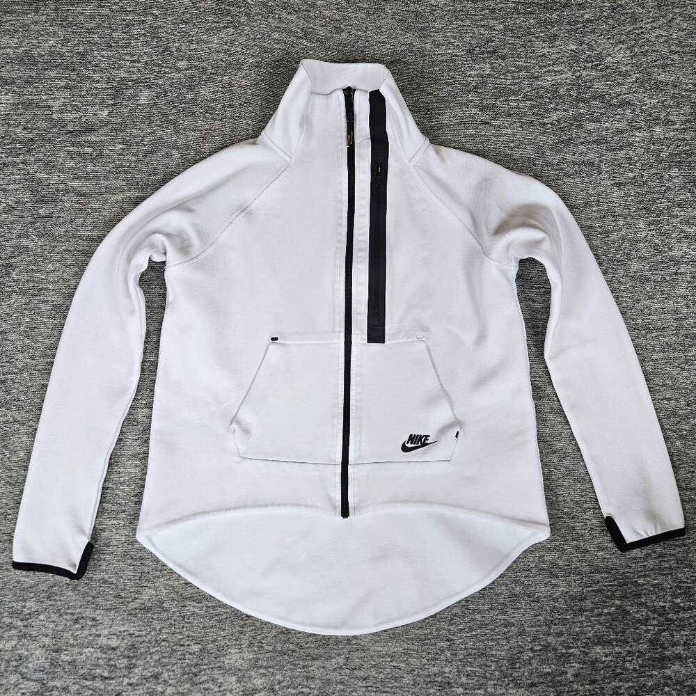 Nike Tech Fleece Moto Cape Women's Medium White Full Zip Thumbholes 642688-100